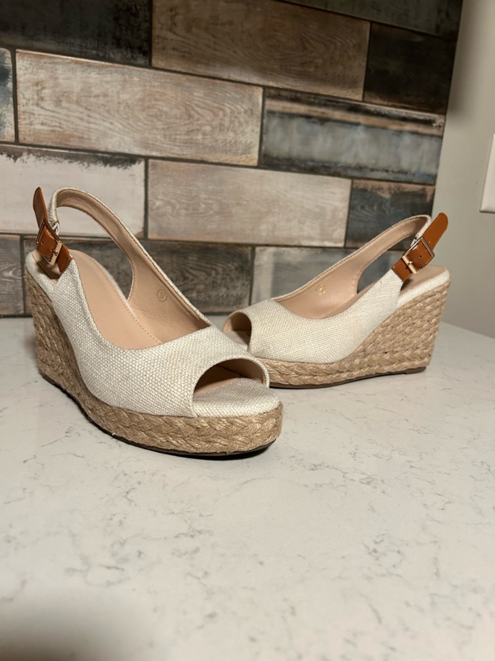 Women’s Ivory Espadrille Wedge Slingback Peep-Toe Sandal - Picture 8 of 15